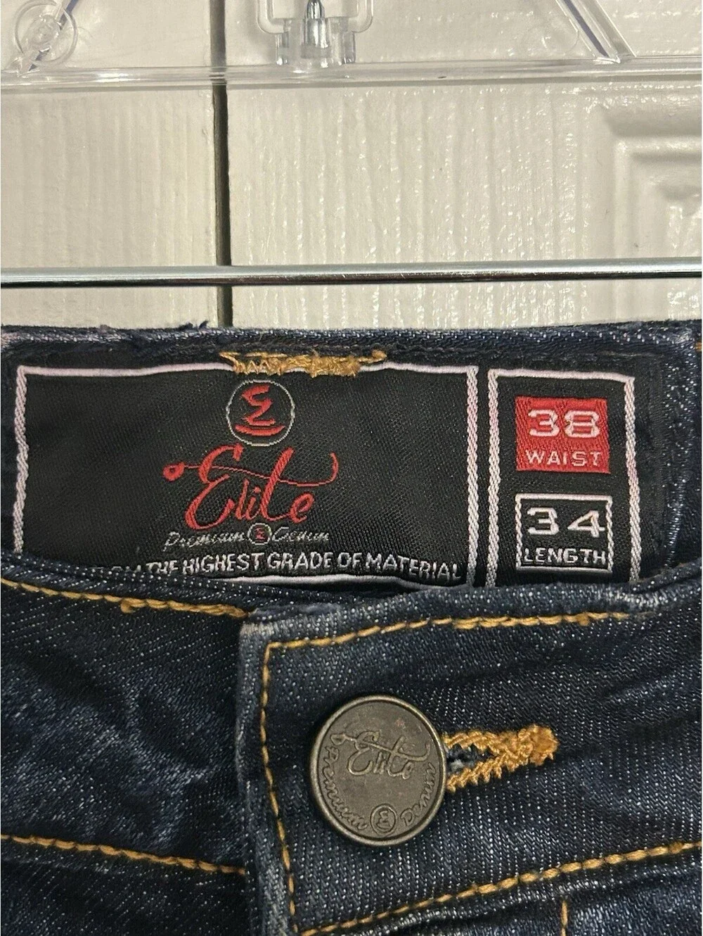 Elite Premium Denim Jeans 38x34 Distressed Dark Wash Hand Paint Cargo Pockets